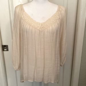 Bobeau Cream Long Sleeve Top M